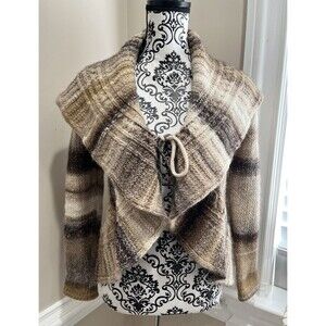 Elsamanda Anthropologie Brown Cable Ruffle Wool Cardigan Sweater Shawl Sz Small